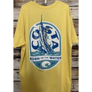 Costa Mens Yellow Graphic T Shirt Size XL New Born On The Water Blue